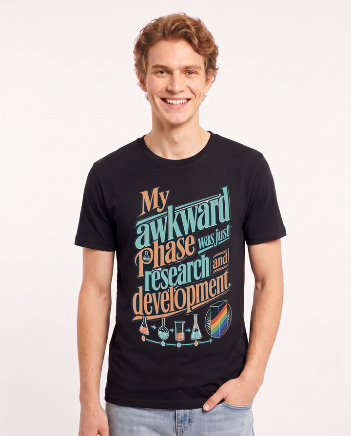 Pride Men's Black T-Shirt – My awkward phase was just research and development. product image 1