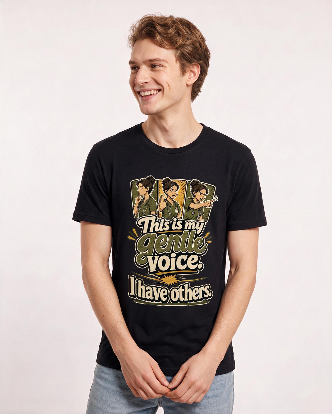 Nurse Men's Black T-Shirt – This is my gentle voice. I have others. product image 3