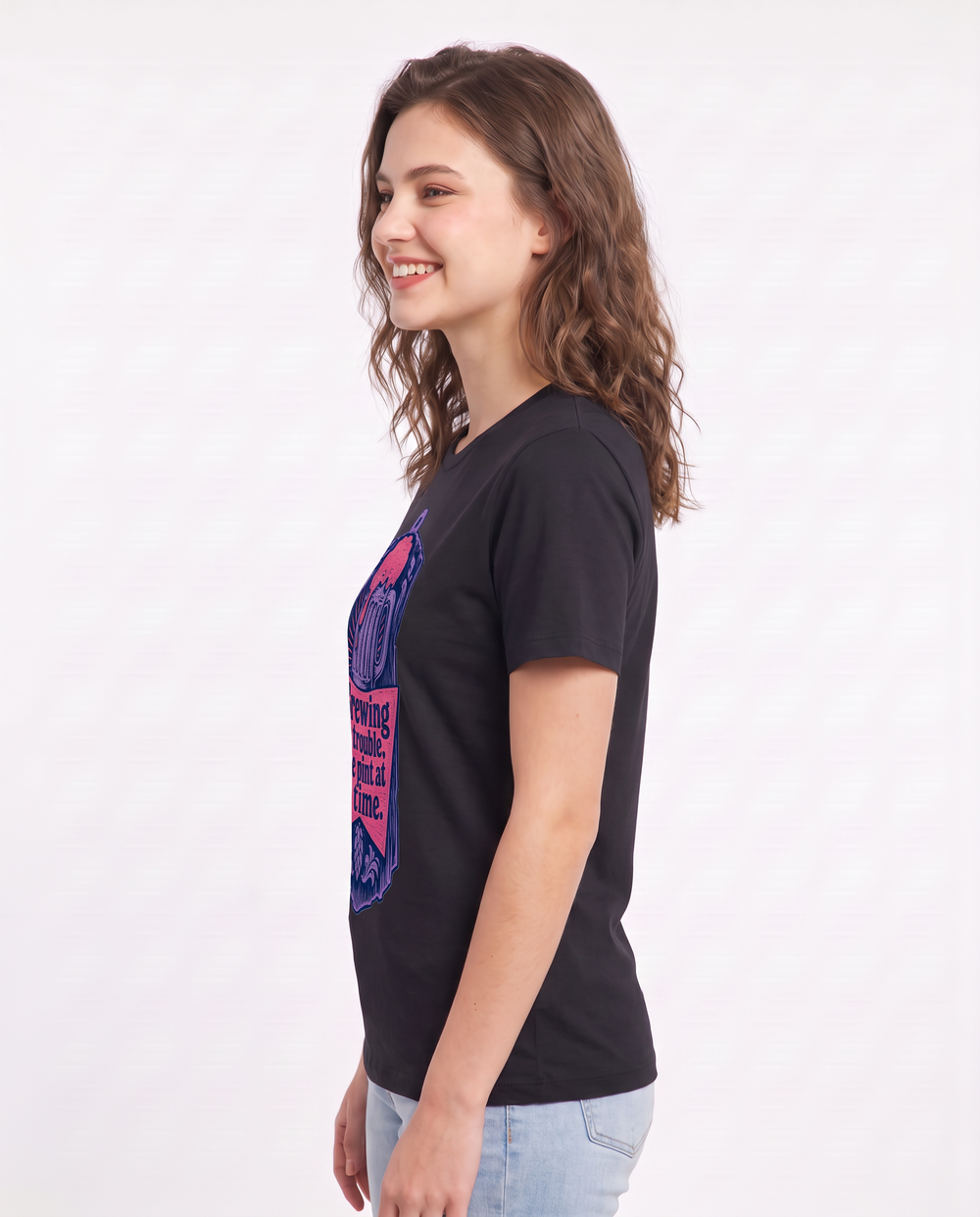 Funny Beer Women's Black T-Shirt - Brewing up trouble, one pint at a product image 2