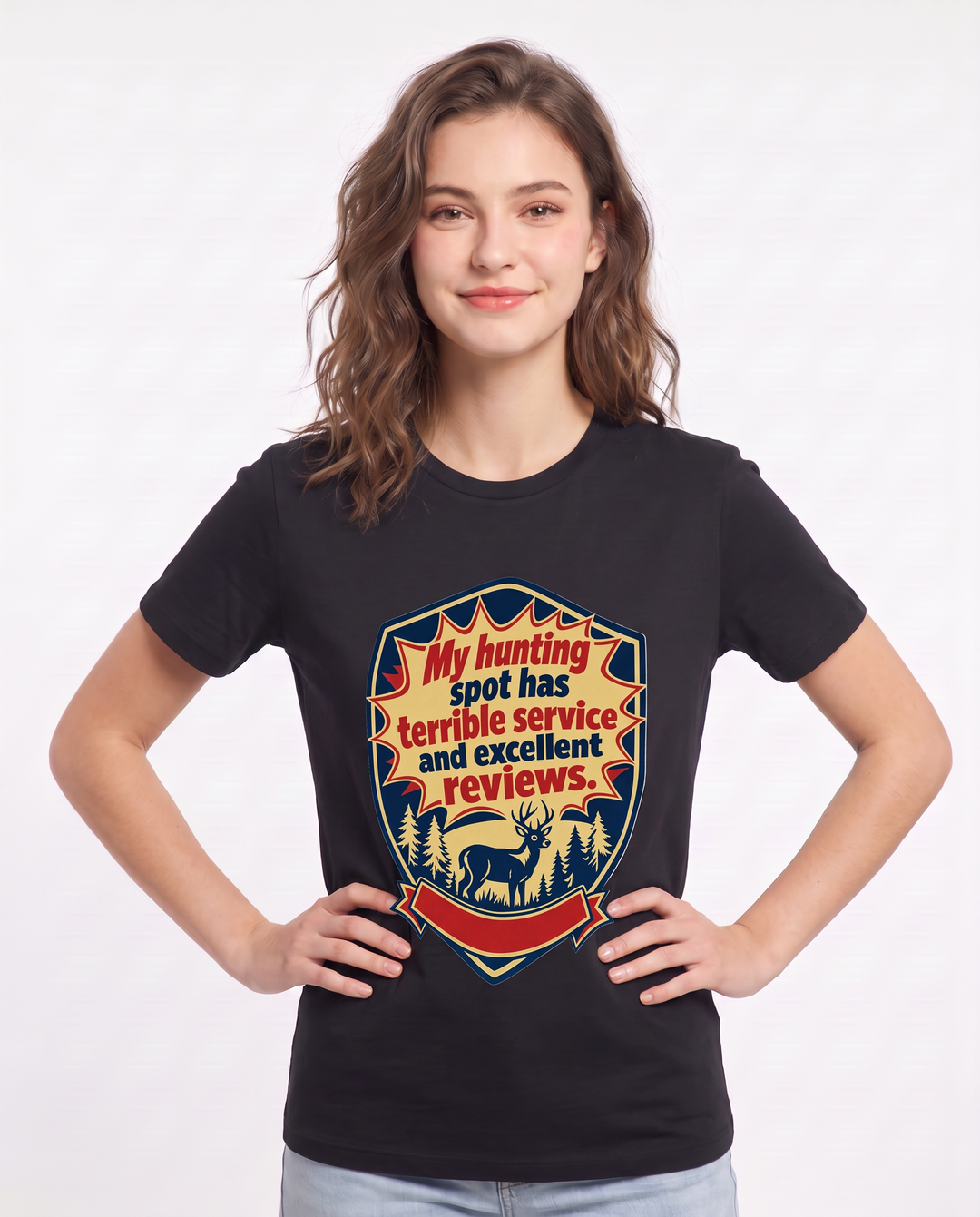 My hunting spot has terrible service and excellent reviews. - Women's Black T-Shirt product image 1