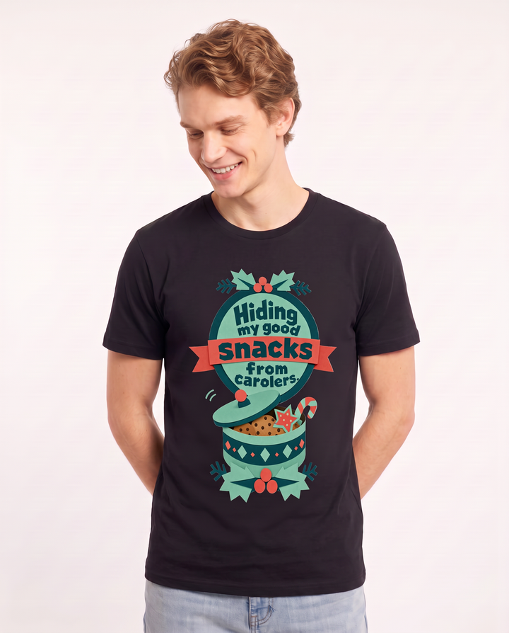 Christmas Men's Black T-Shirt - Hiding my good snacks from carolers. product image 3