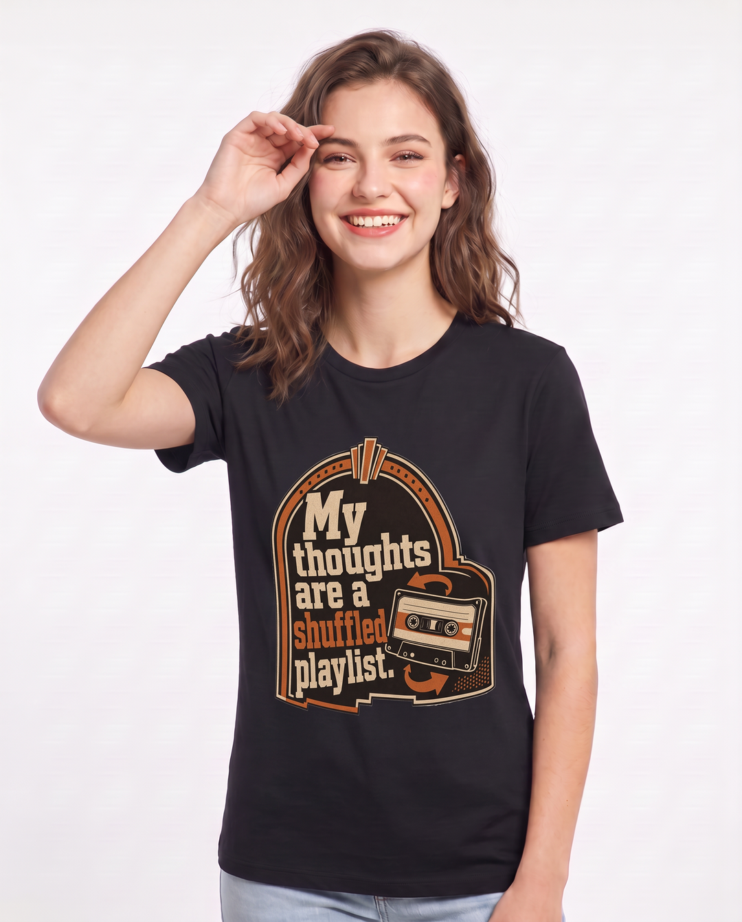 Graphic Women's Black T-Shirt - My thoughts are a shuffled playlist. product image 3
