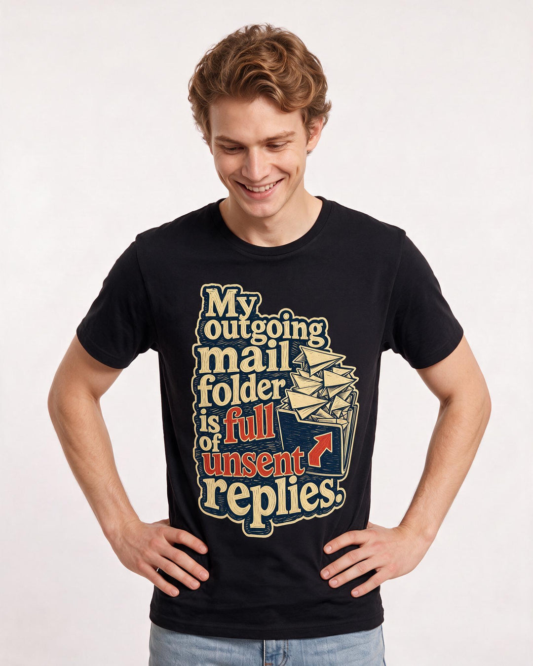Funny Meme Men's Black T-Shirt – My outgoing mail folder is full of unsent replies. product image 3