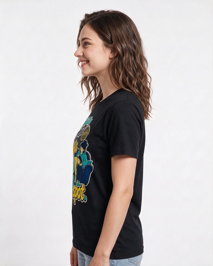 Funny Couples Women's Black T-Shirt – Officially certified as the world's best nap spot. product image 2