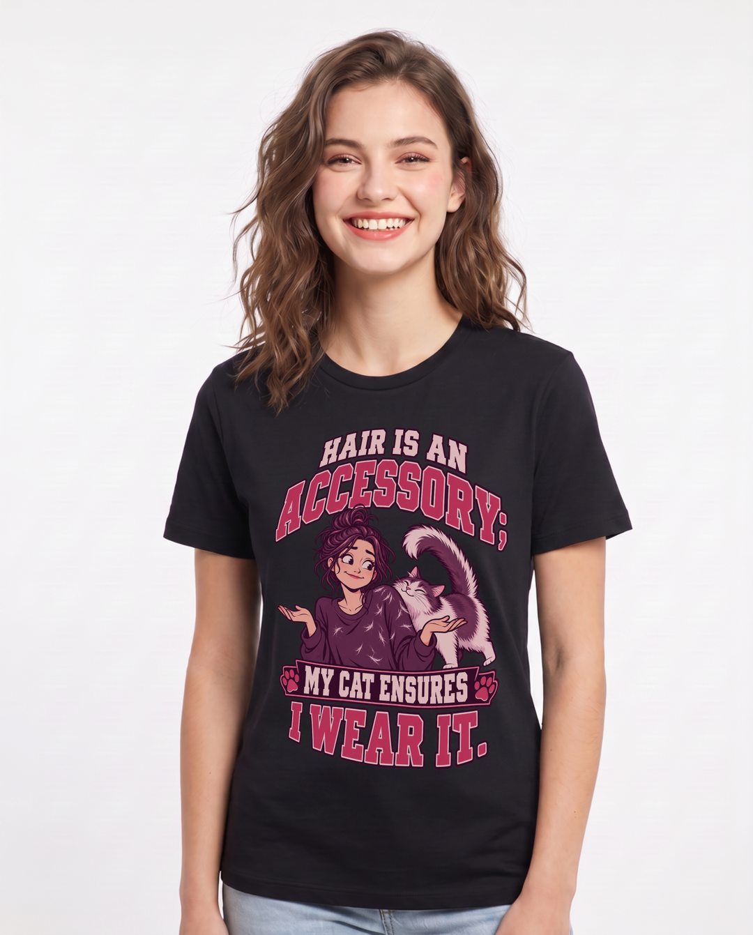 Cat Lover Black T-Shirt for Women – Everyday Expression Graphic Tee product image 3