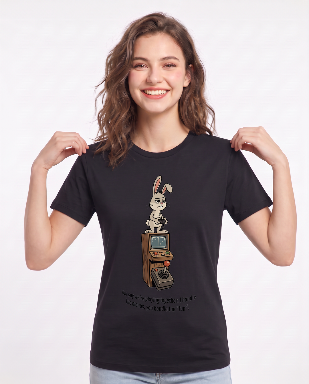 You say we’re playing together; I handle the menus, you handle the "fun". Women's Black T-Shirt product image 1