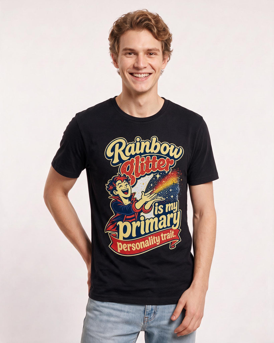Pride Men's Black T-Shirt – Rainbow glitter is my primary product image 3