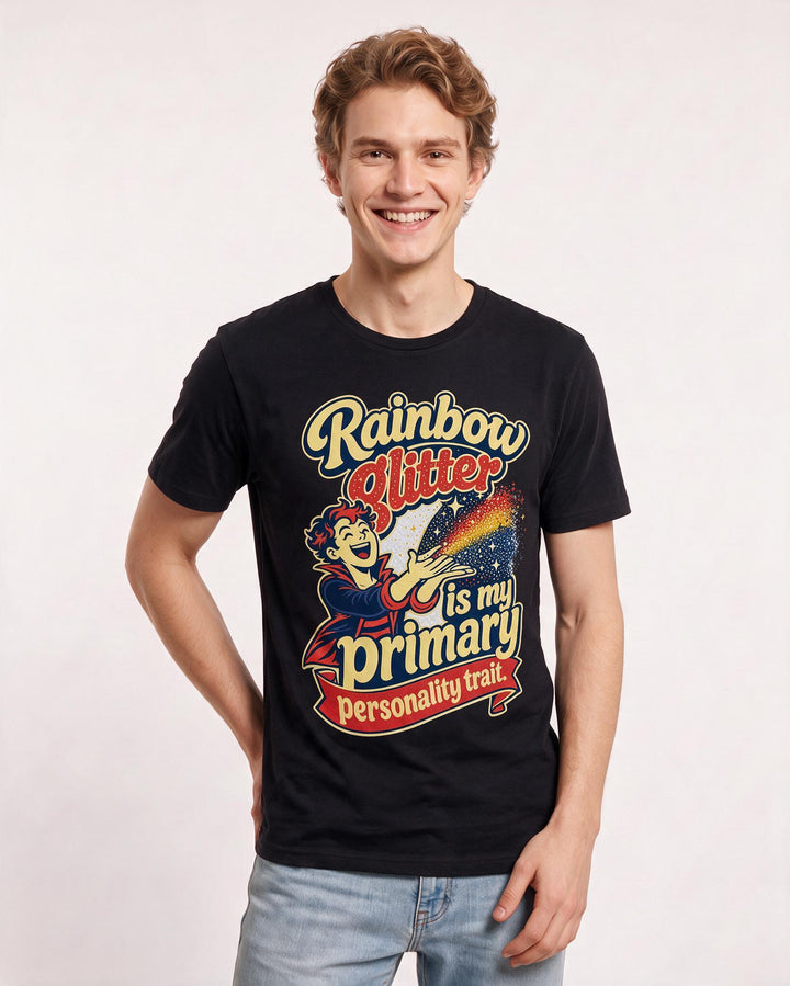 Pride Men's Black T-Shirt – Rainbow glitter is my primary product image 3