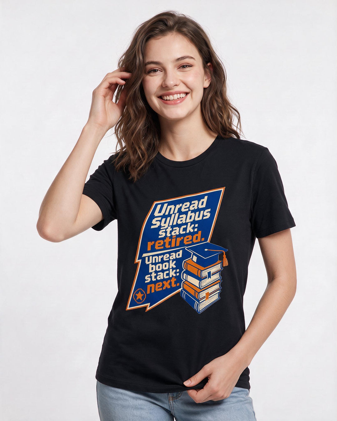 Graduation Gift Women's Black T-Shirt - Unread syllabus stack: product image 3