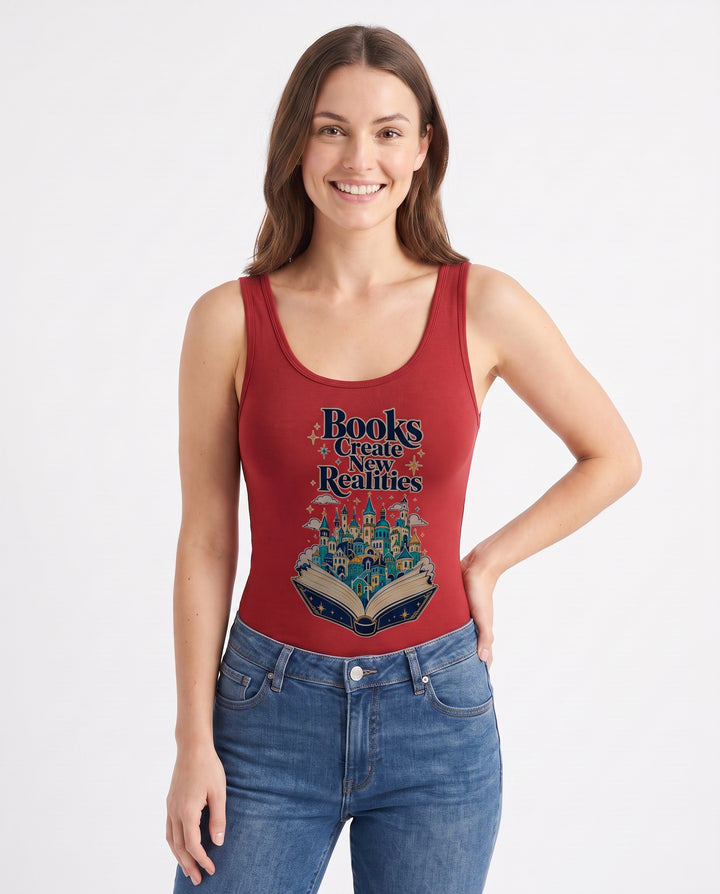 Books Create New Realities Sleeveless Tank Bodysuit mockup 3