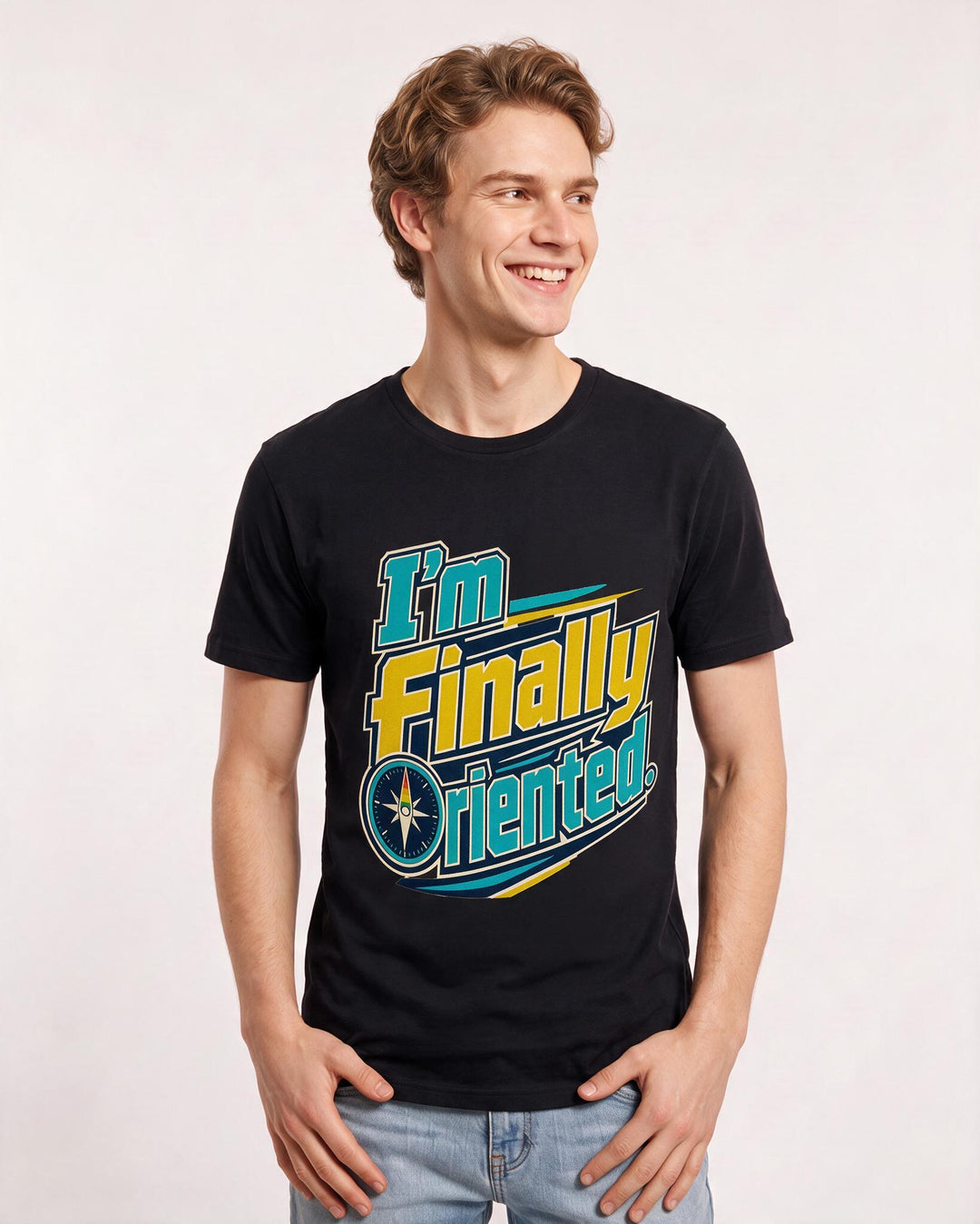 Pride Men's Black T-Shirt – I'm finally oriented. product image 3