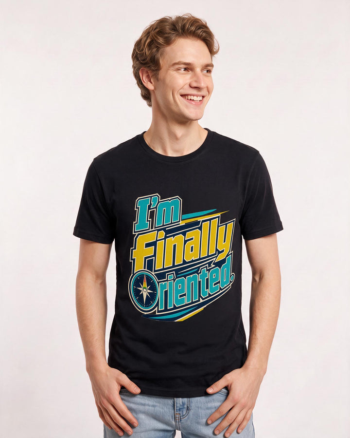 Pride Men's Black T-Shirt – I'm finally oriented. product image 3