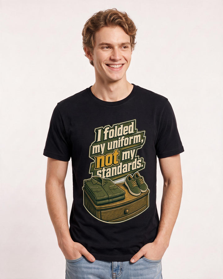 Veteran Men's Black T-Shirt – I folded my uniform, not my standards. product image 3