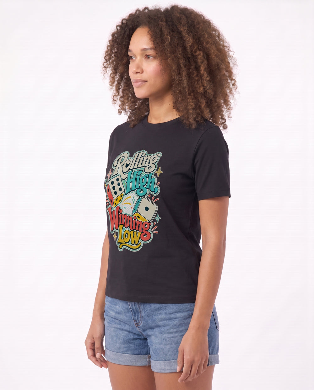 Rolling High, Winning Low Black T-Shirt mockup 2