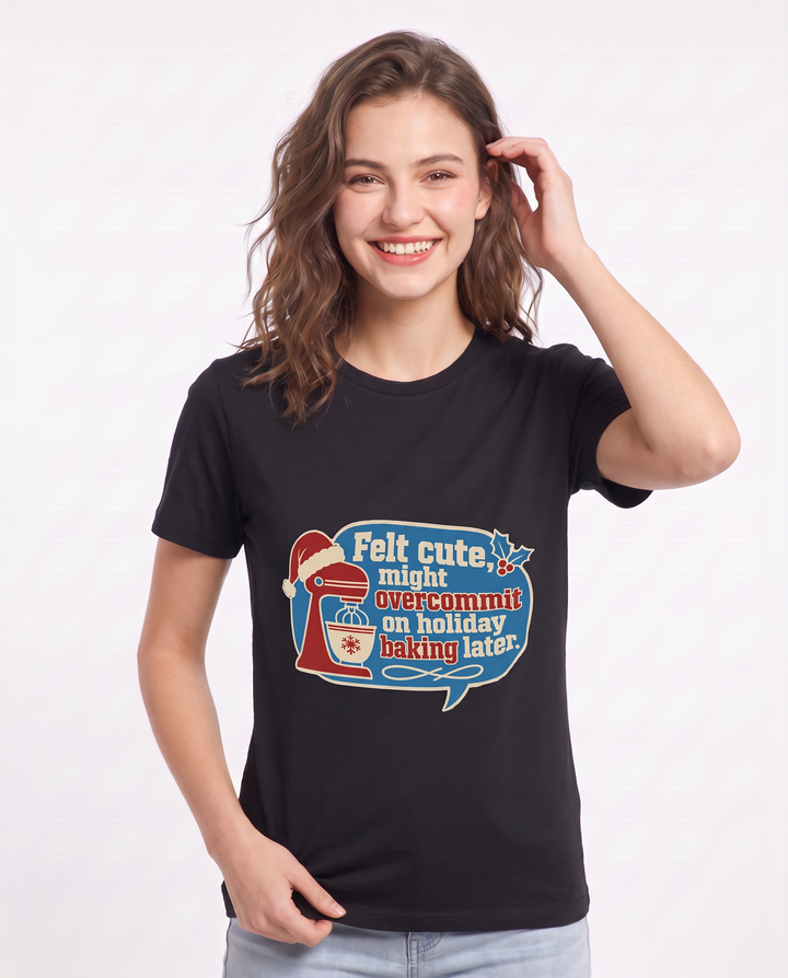 Christmas Women's Black T-Shirt - Felt cute, might overcommit on product image 3
