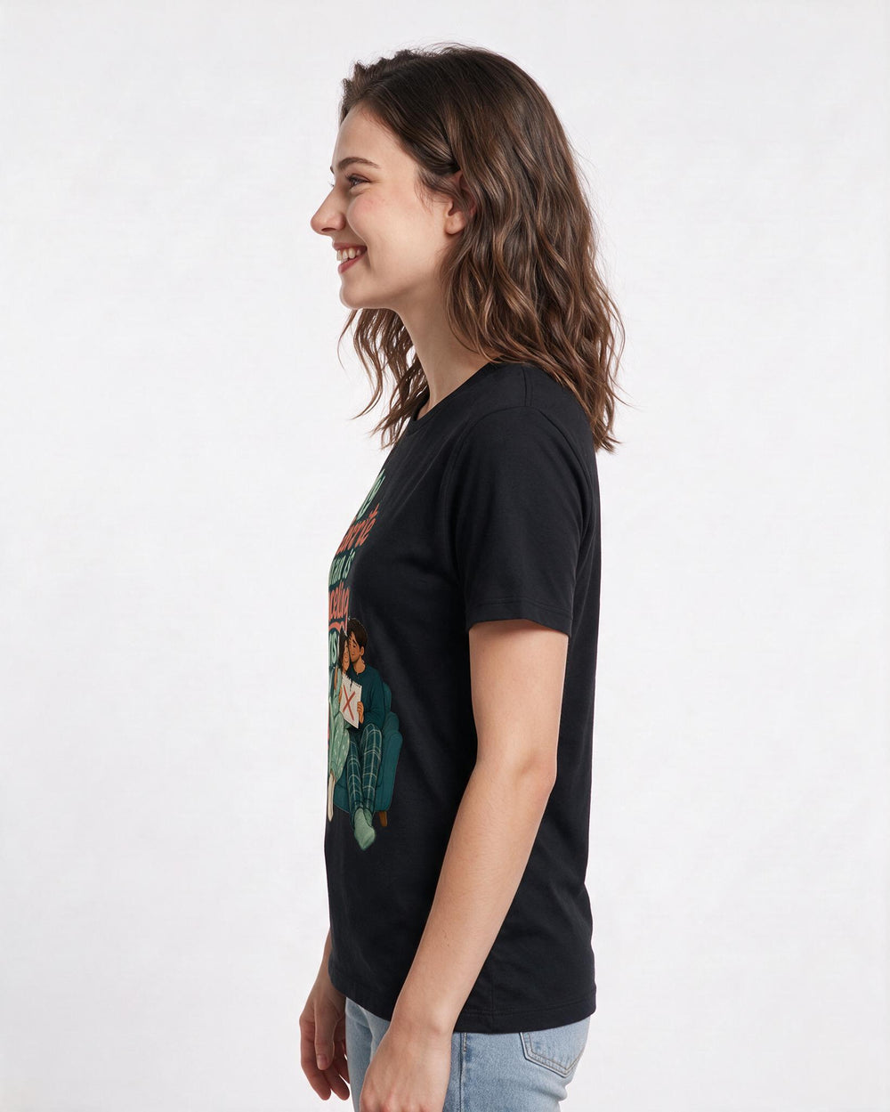 Couples Black T-Shirt for Women – Everyday Expression Graphic Tee product image 2