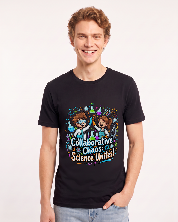 Collaborative Chaos: Science Unites! Men's Black T-Shirt product image 2