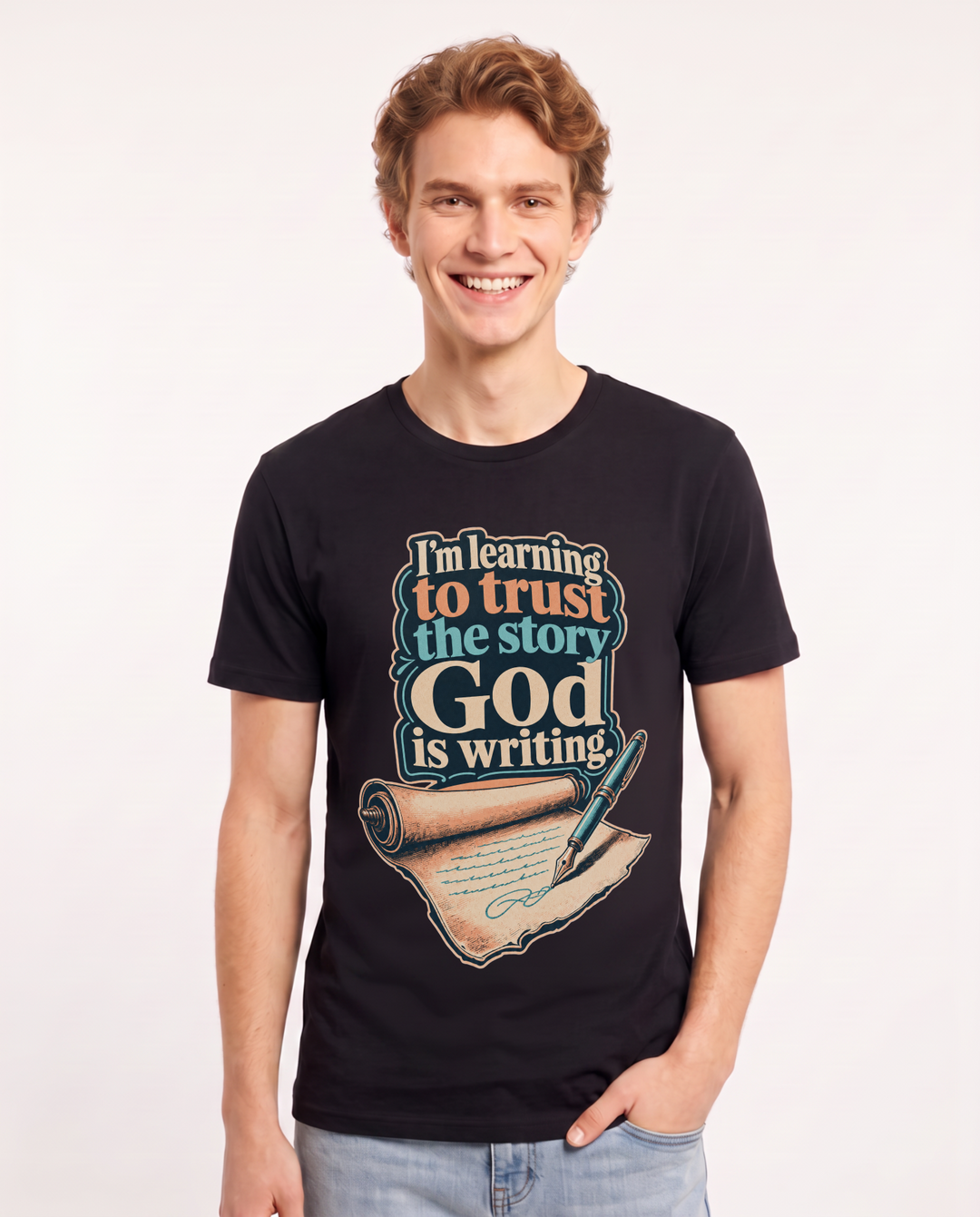 Christian Faith Men's Black T-Shirt – I'm learning to trust the story God is product image 1