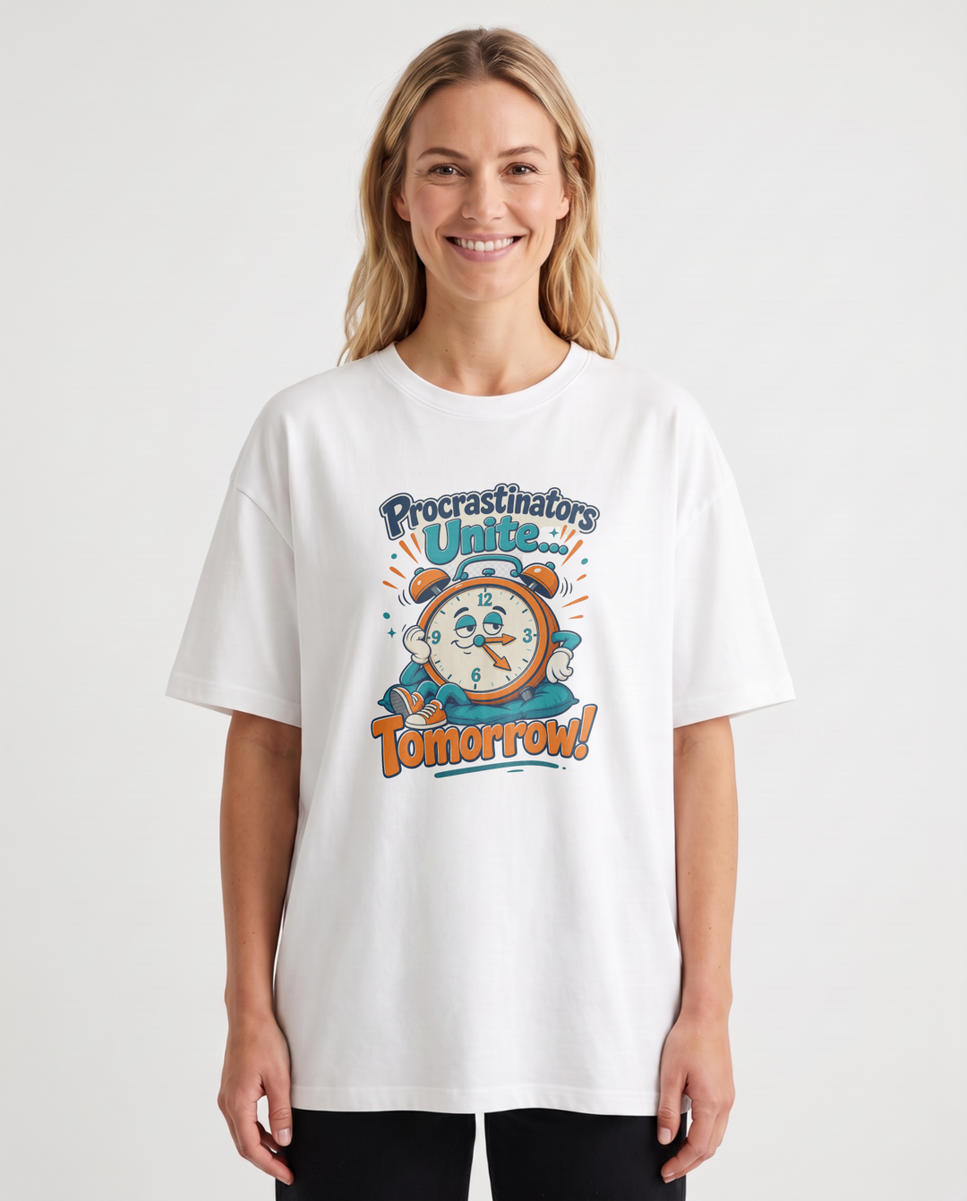 Procrastinators Unite... Tomorrow! White T-Shirt mockup 1