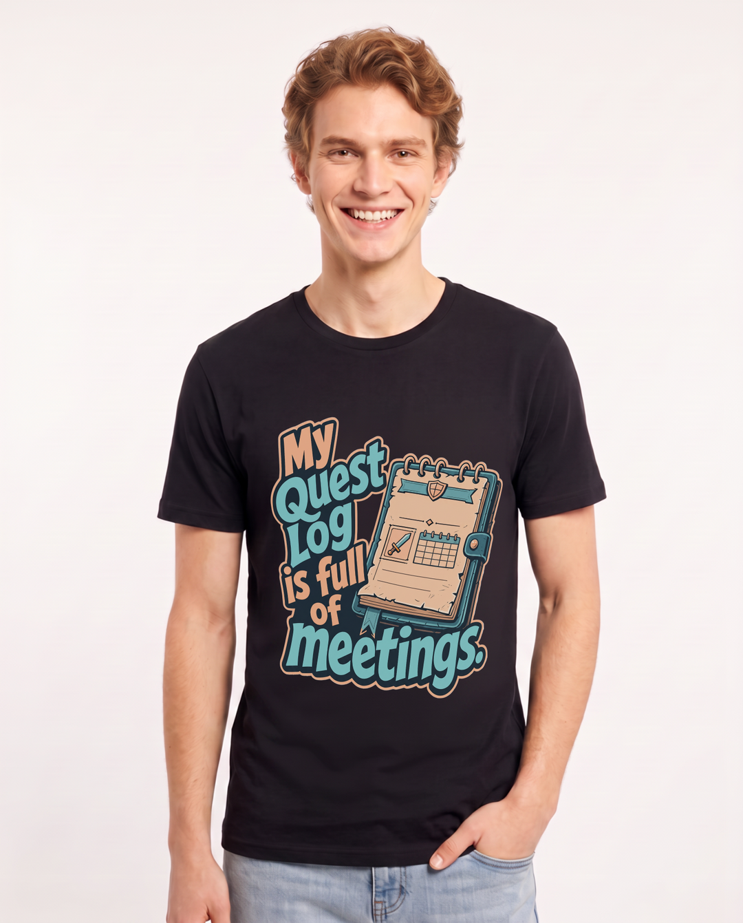 Gaming Men's Black T-Shirt – My quest log is full of meetings. product image 1