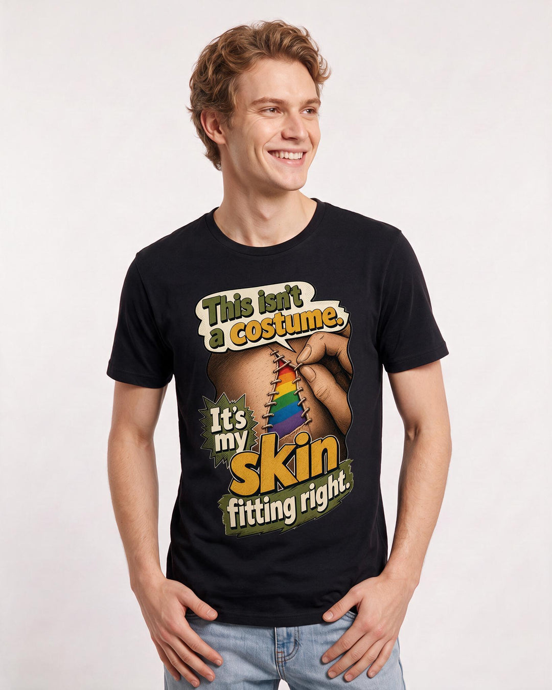 Pride Men's Black T-Shirt – This isn't a costume. It's my skin fitting right. product image 3