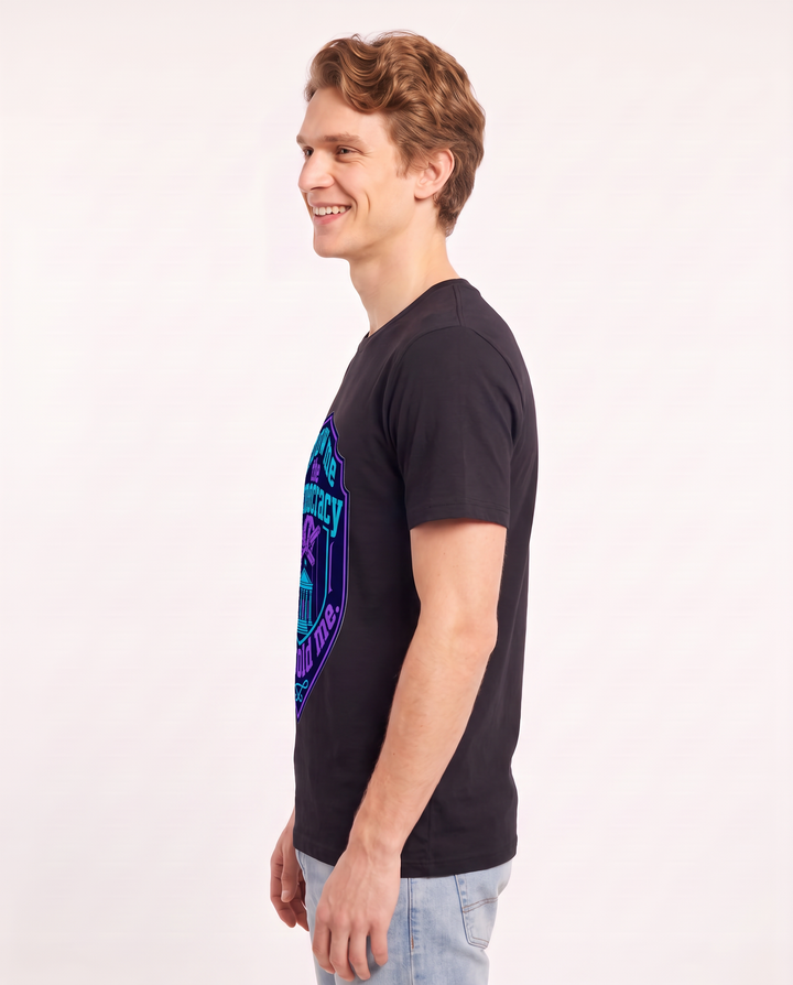 Graphic Men's Black T-Shirt - Show me the democracy you sold me. product image 2