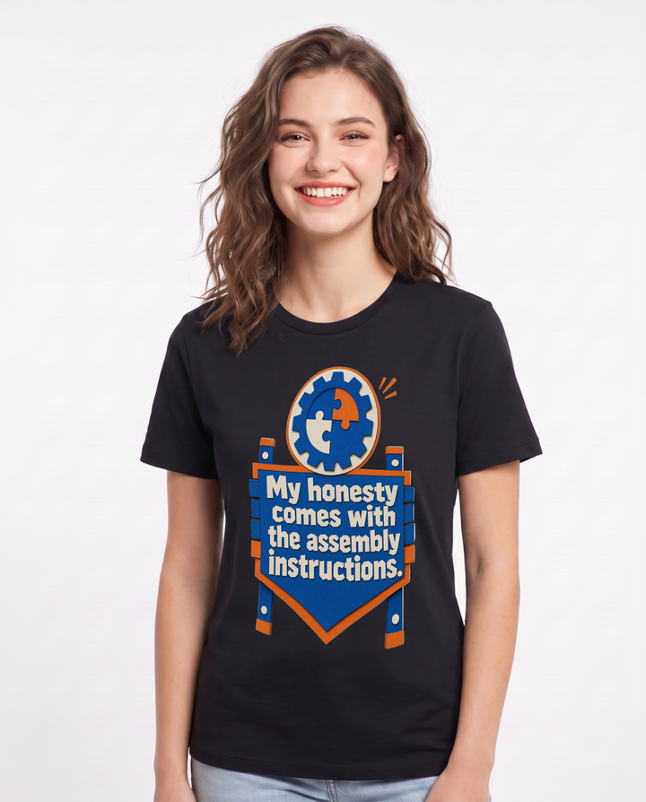 Graphic Women's Black T-Shirt - My honesty comes with the assembly product image 1