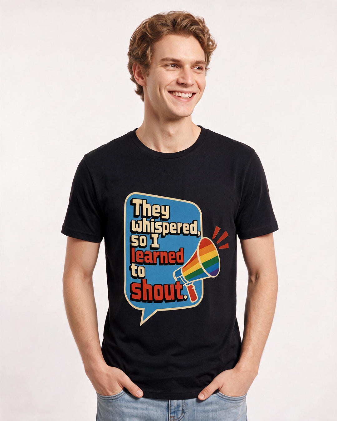 Graphic Men's Black T-Shirt - They whispered, so I learned to shout. product image 3