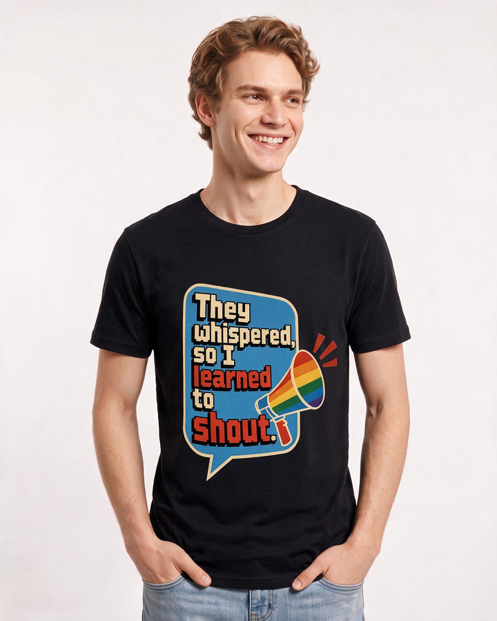 Graphic Men's Black T-Shirt - They whispered, so I learned to shout. product image 3