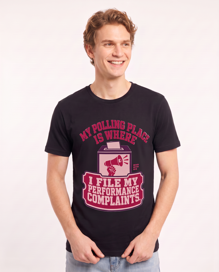 Graphic Men's Black T-Shirt - My polling place is where I file my product image 3