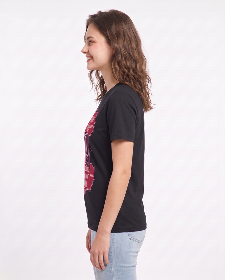 Graphic Women's Black T-Shirt - We honor our flag by holding the door product image 2