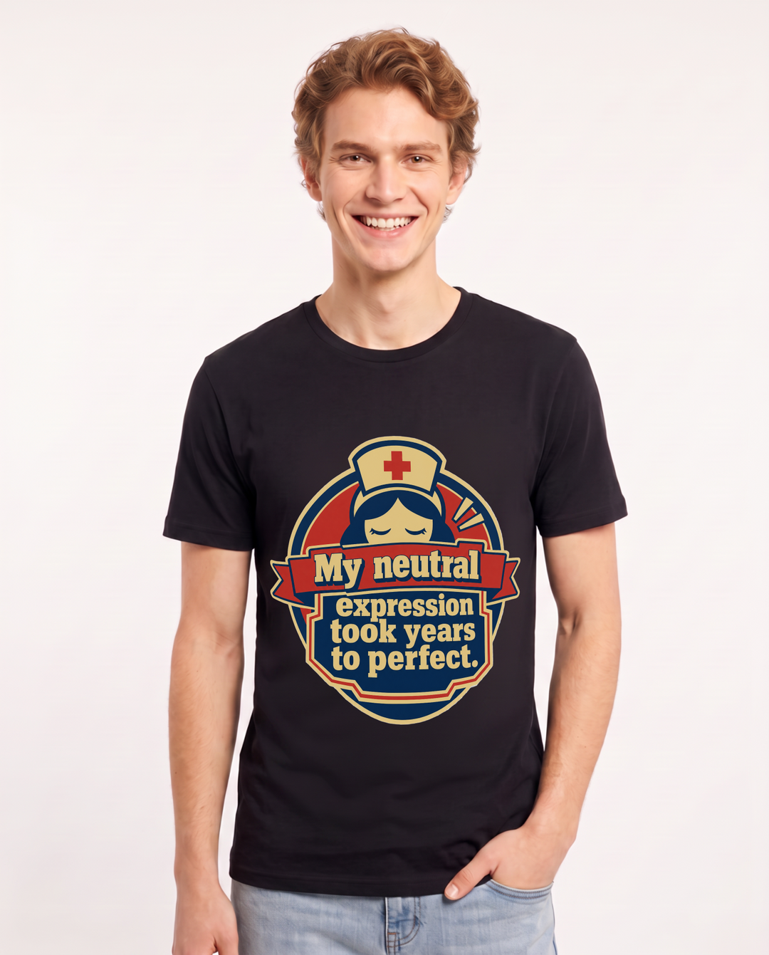 Nurse Gift Men's Black T-Shirt - My neutral expression took years to product image 1
