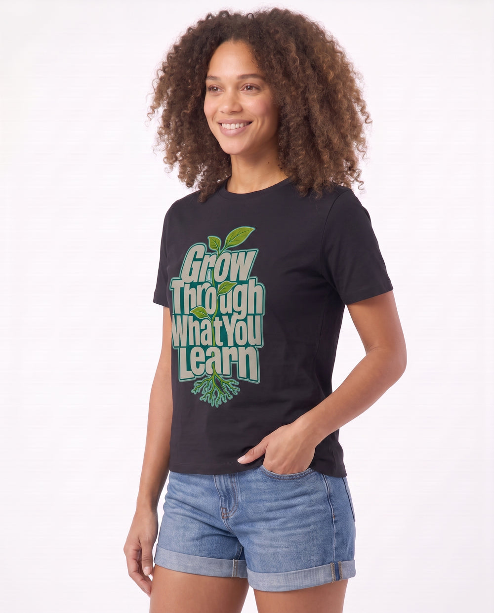 Grow Through What You Learn Black T-Shirt mockup 2