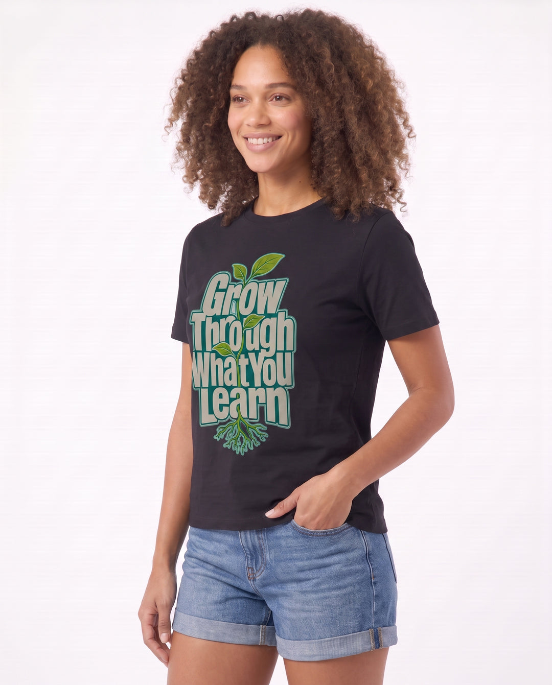 Grow Through What You Learn Black T-Shirt mockup 2