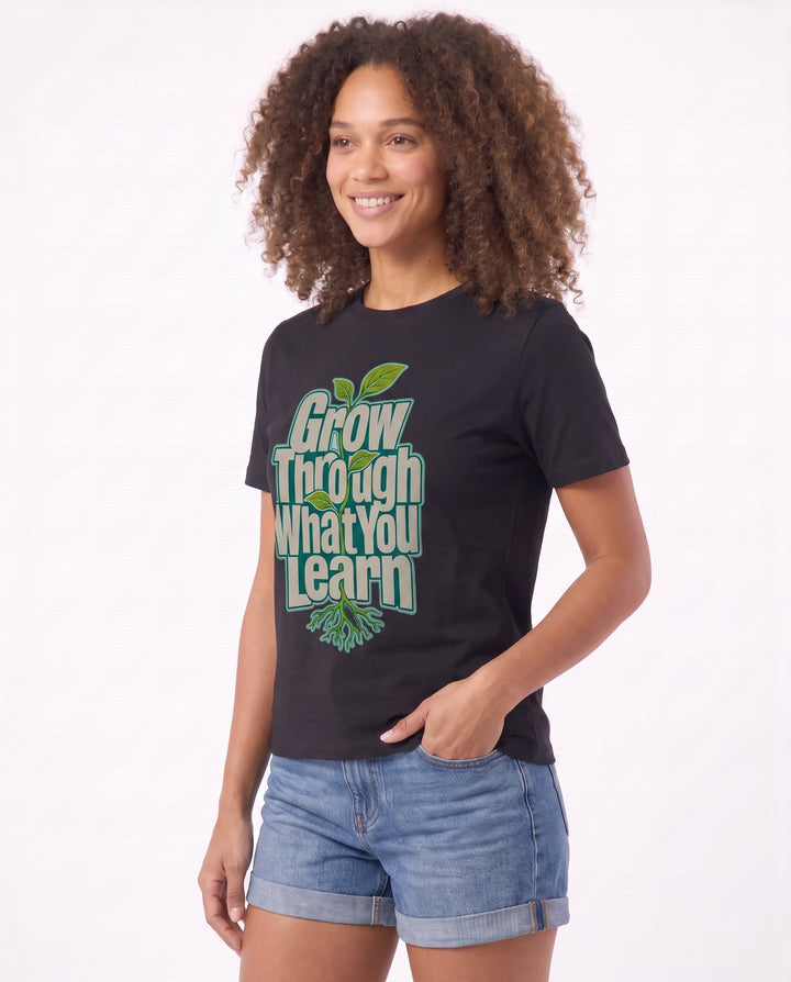 Grow Through What You Learn Black T-Shirt mockup 2