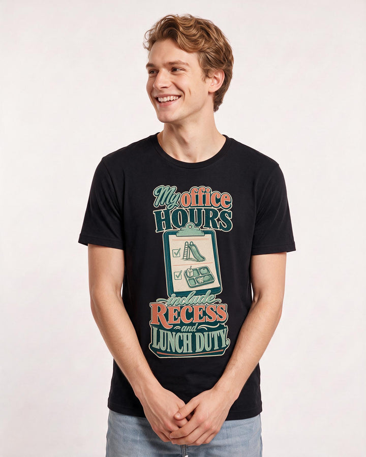 Funny Teacher Men's Black T-Shirt – My office hours include recess and lunch duty product image 3