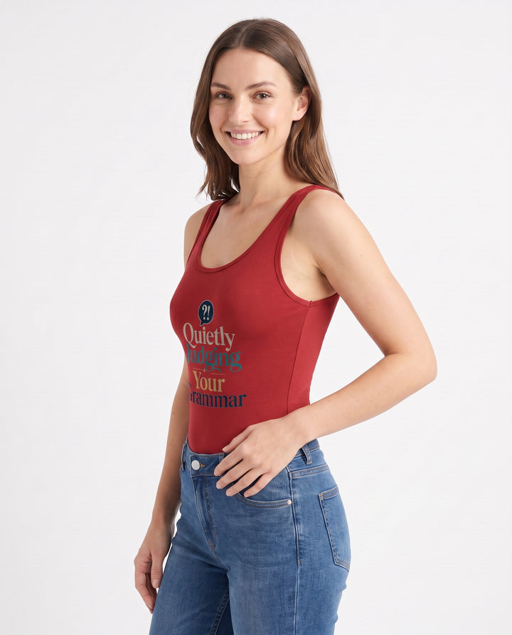 Quietly Judging Your Grammar Sleeveless Tank Bodysuit mockup 2