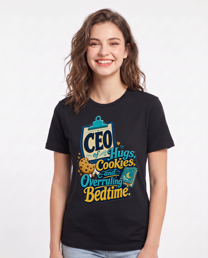 Funny Grandparent Women's Black T-Shirt – CEO of Hugs, Cookies, and Overruling product image 1