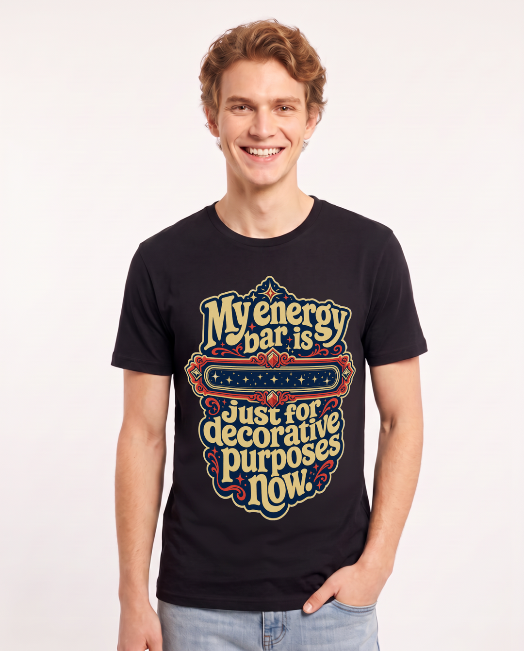 Funny Gaming Men's Black T-Shirt – My energy bar is just for decorative product image 1