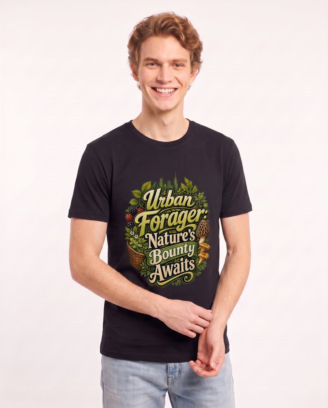 Urban Forager: Nature's Bounty Awaits Men's Black T-Shirt product image 3