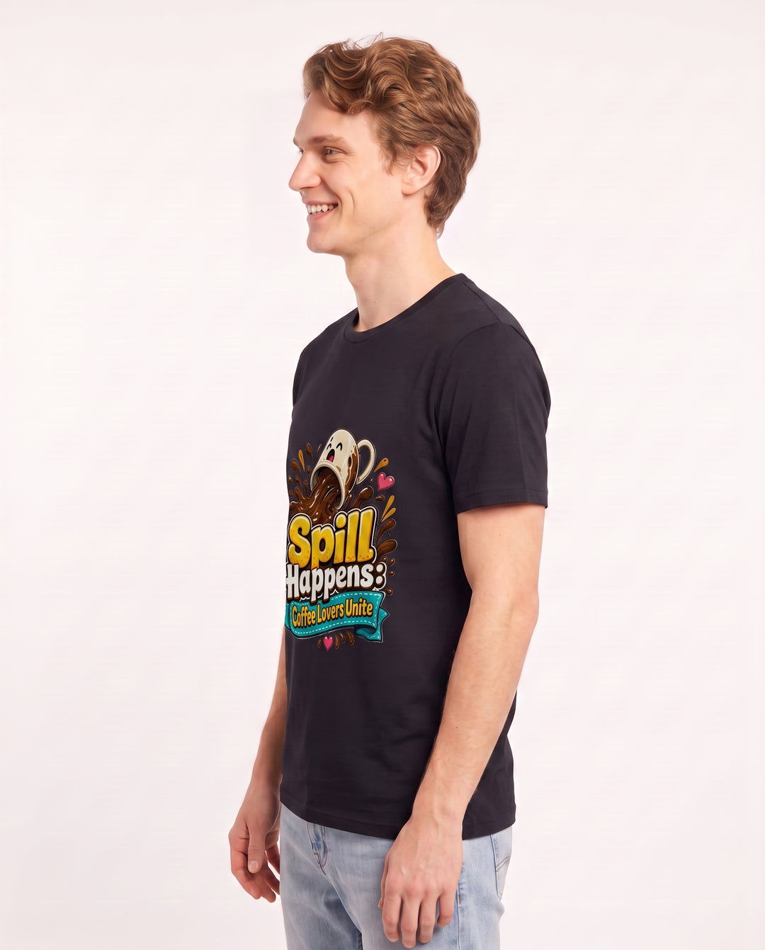 Spill Happens: Coffee Lovers Unite Men's Black T-Shirt product image 3