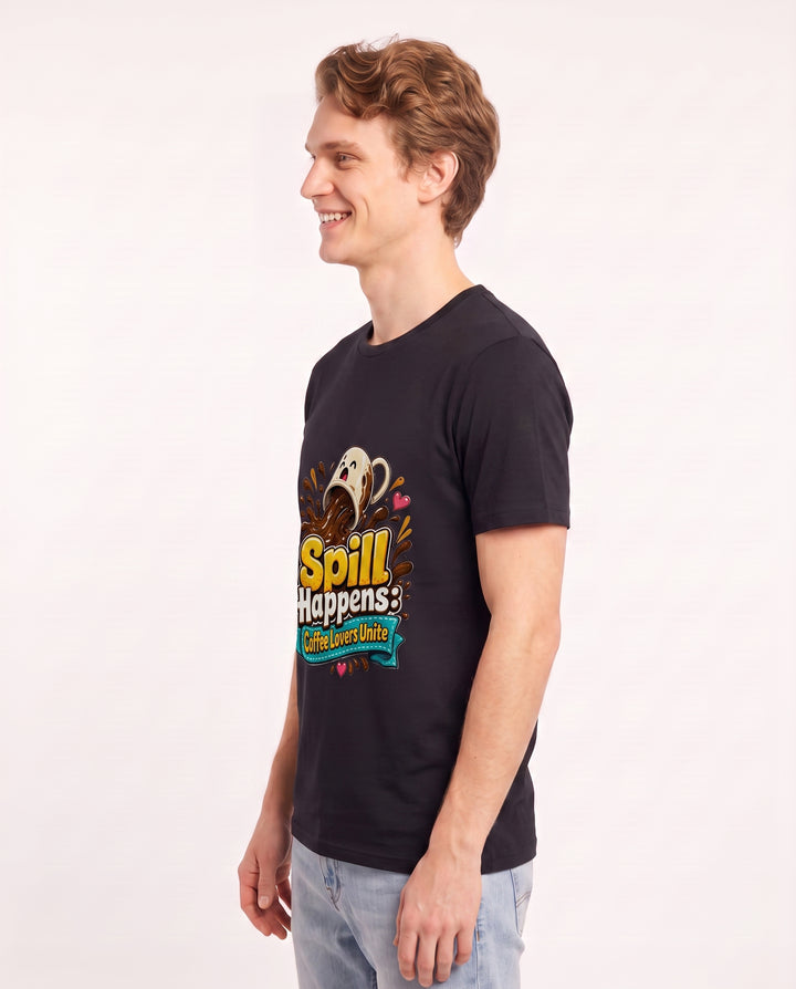 Spill Happens: Coffee Lovers Unite Men's Black T-Shirt product image 3