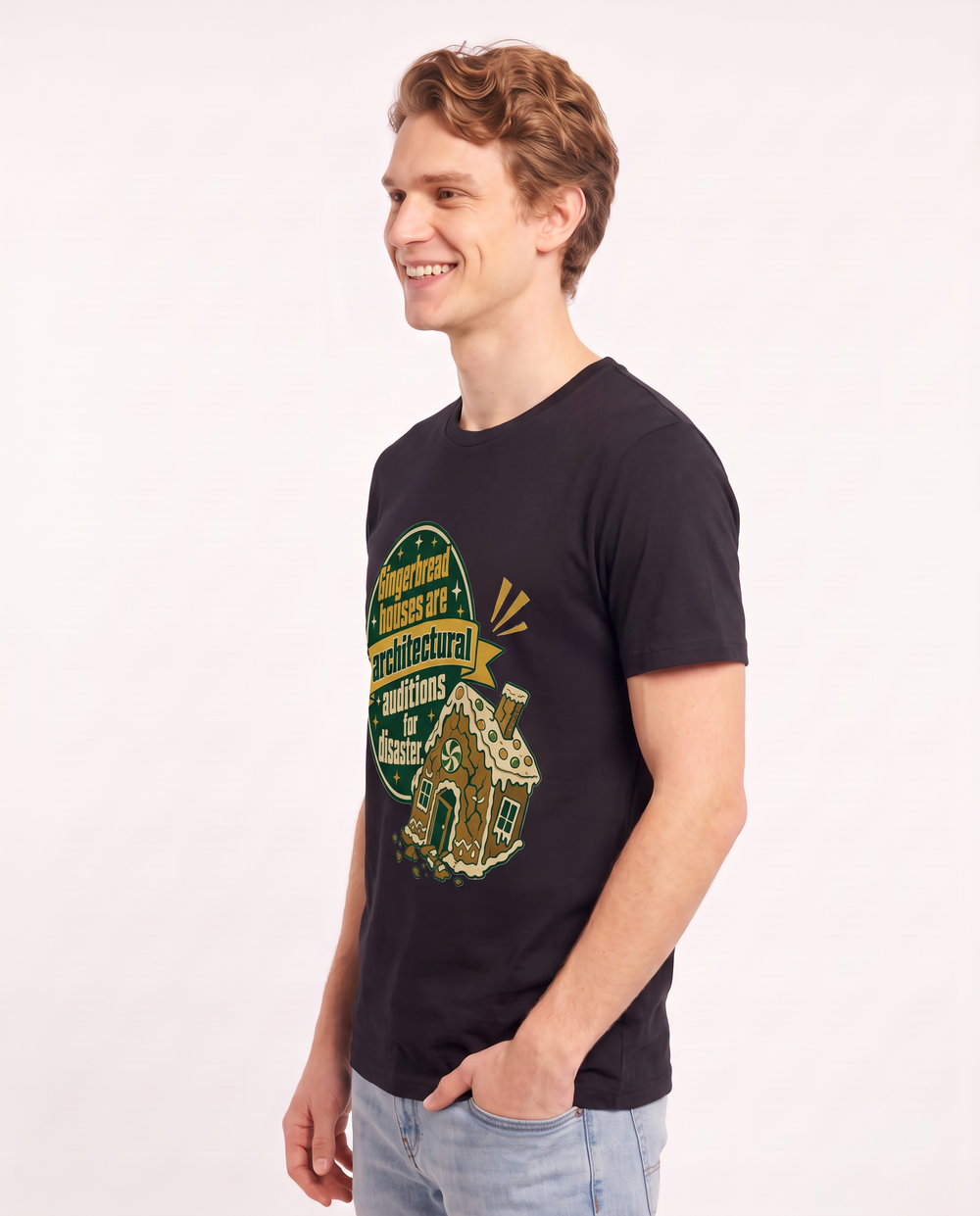 Christmas Men's Black T-Shirt - Gingerbread houses are architectural product image 2
