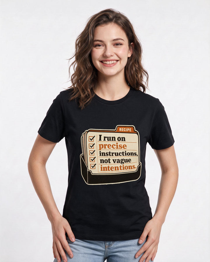 Neurodiversity Women's Black T-Shirt – I run on precise instructions, not product image 3