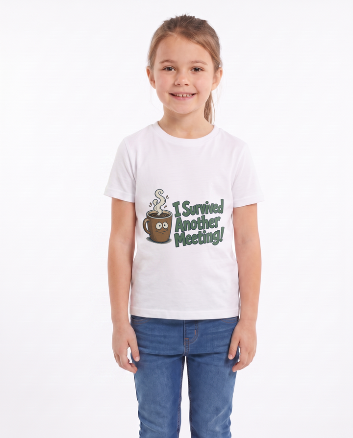 I Survived Another Meeting! White T-Shirt mockup 1