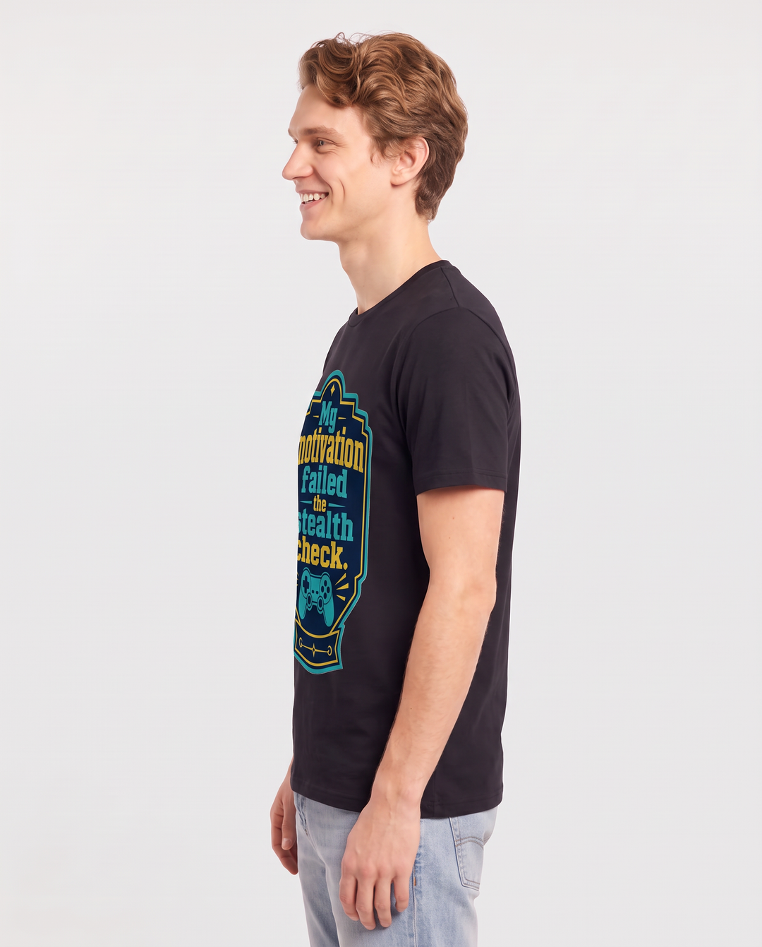 Gaming Men's Black T-Shirt - My motivation failed the stealth check. product image 2