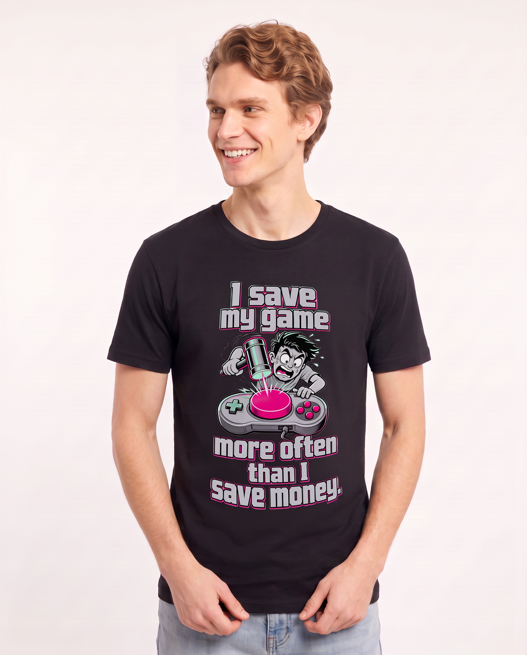 I save my game more often than I save money. Men's Black T-Shirt product image 1