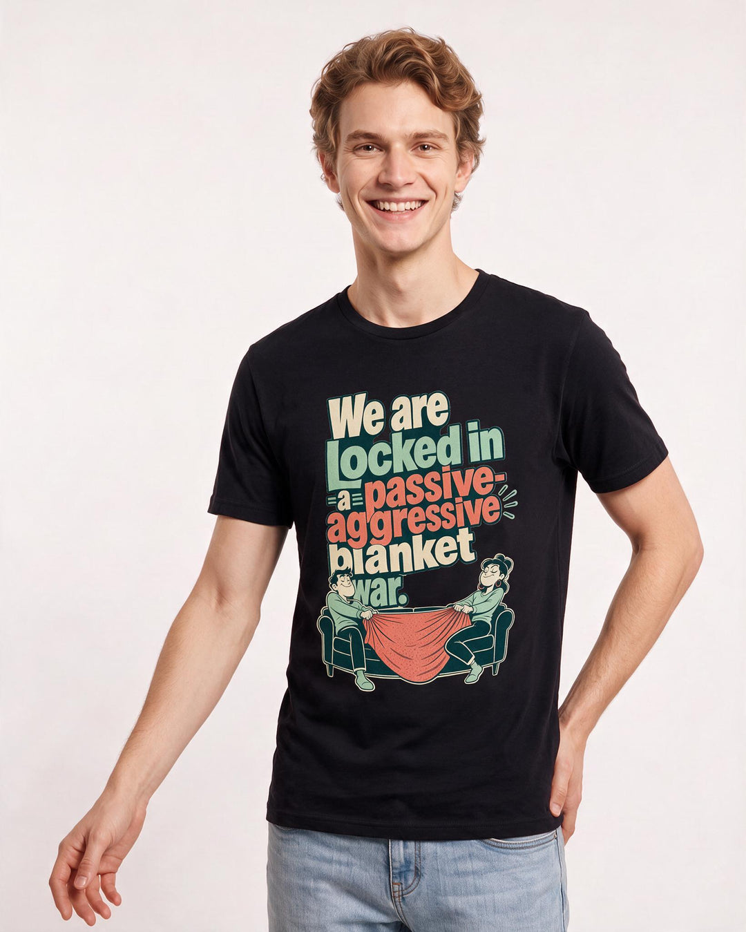 Funny Couples Men's Black T-Shirt – We are locked in a passive-aggressive product image 3