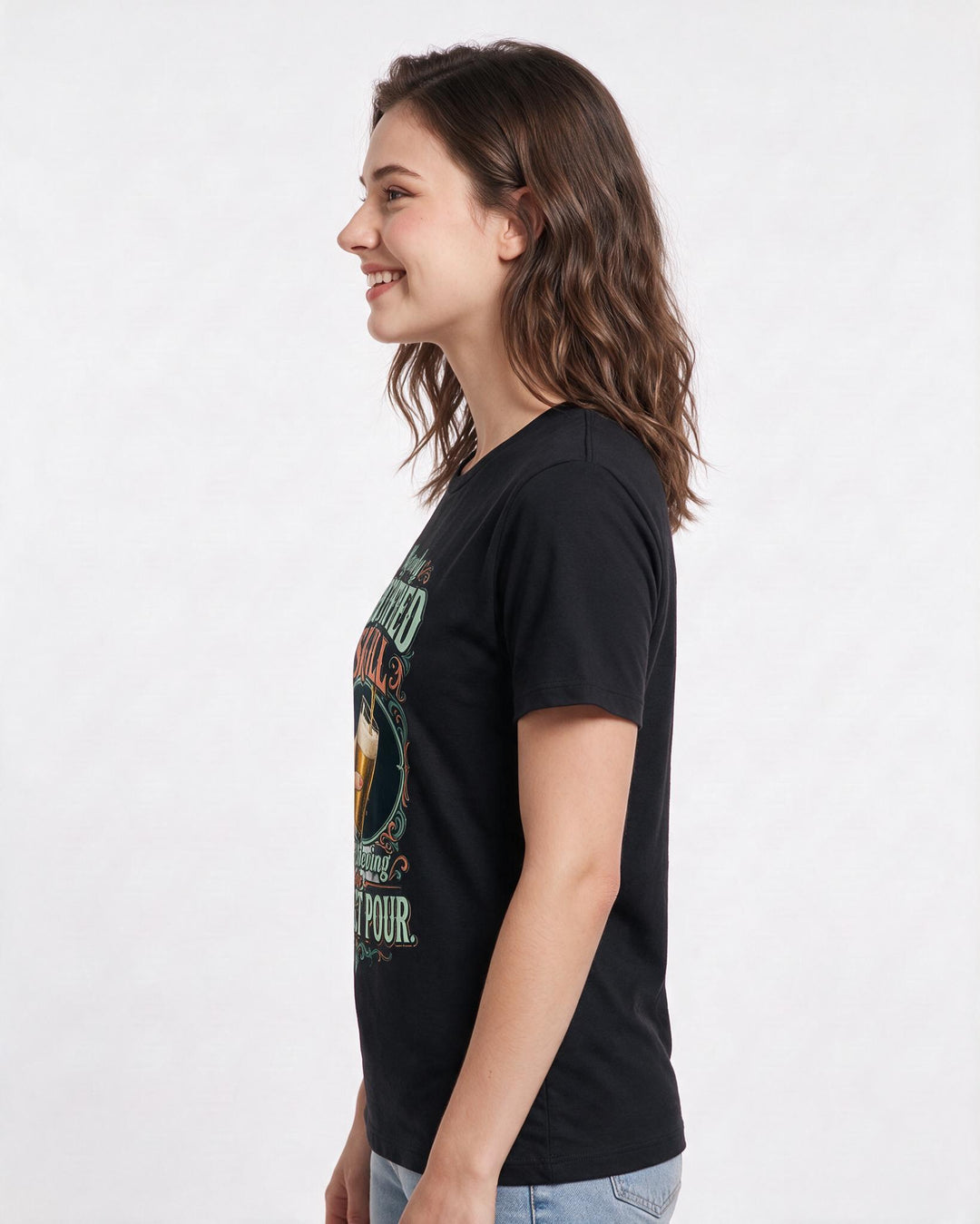 Beer Women's Black T-Shirt – My only certified skill is achieving the perfect pour. product image 2