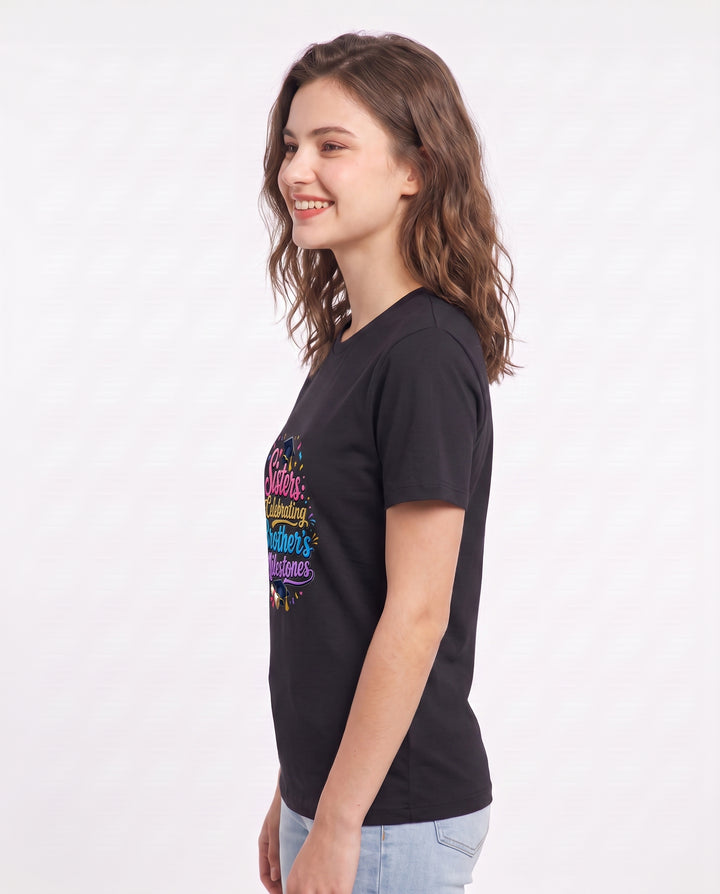 Sisters: Celebrating Brother's Milestones Women's Black T-Shirt product image 3